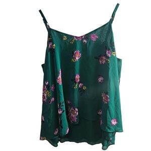 Torrid Sophie Chiffon Double Layer Swing Cami Blouse Green Floral